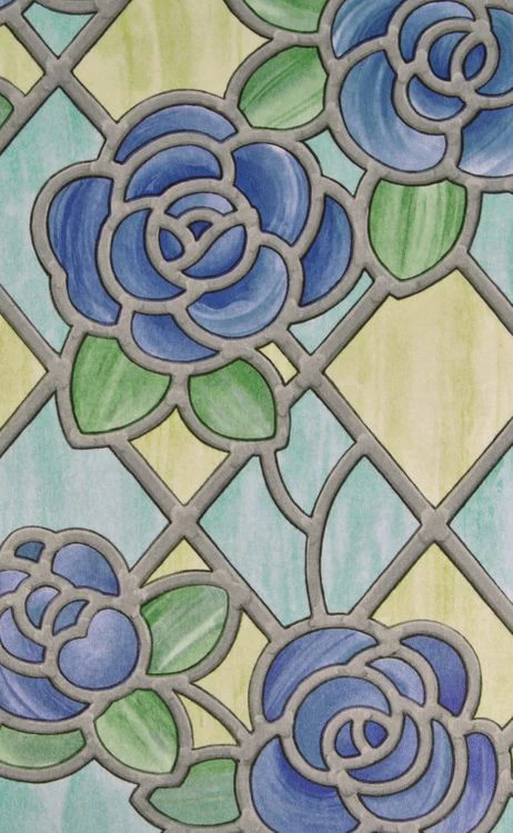 Plak raamfolie Ambert bloemen blauw, geel, grijs 45x200cm