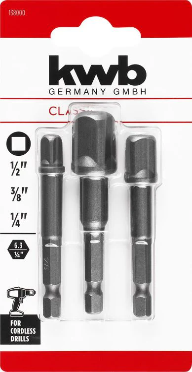 KWB adapterset 1/4, 3/8, 1/2 3st