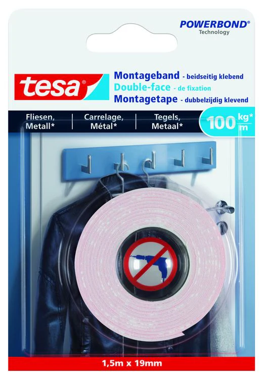 Tesa montagetape  tegels wit 19mm 1,5m