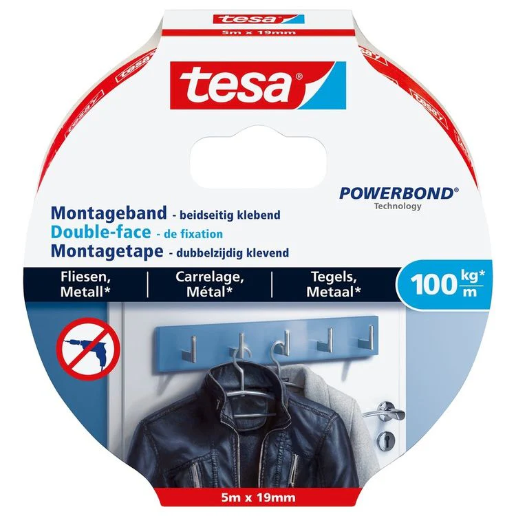 Tesa montagetape tegels wit 19mm 5m
