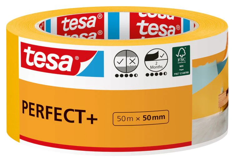 Tesa Perfect+ afplaktape oranje 50mm 50m