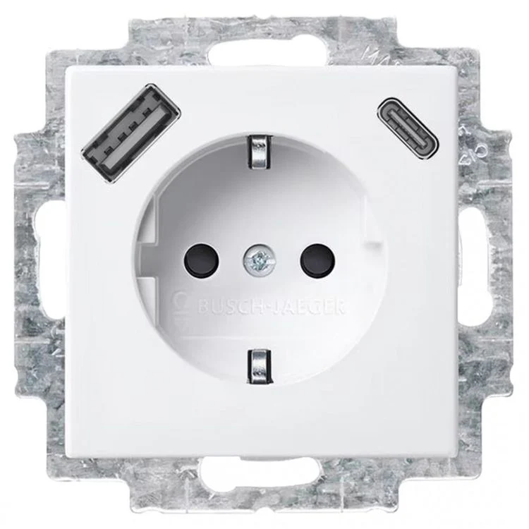 Busch-Jaeger stopcontactdoos met USB A/C 3-voudig randaarde polar wit