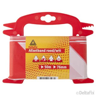 Deltafix afzetlint 76mm rood, wit 50m