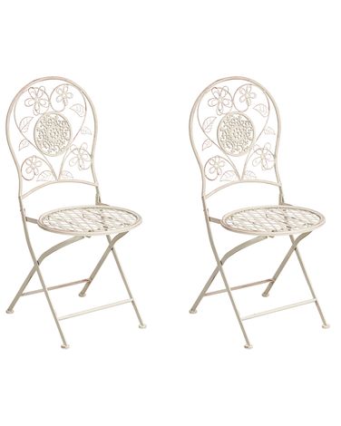 Set of 2 Garden Chairs YAVIZA Folding Metal Light Beige