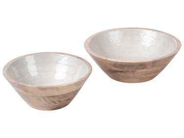 Set van 2 decoratieve schalen ARISH Mangohout Bruin/wit