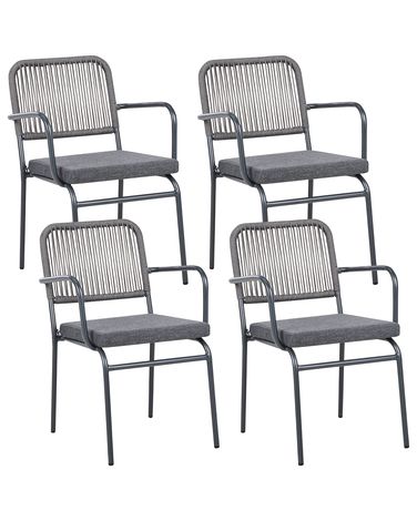 Set of 4 Garden Chairs with Cushions TACENO Metal Grey