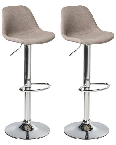 Set of 2 Bar Stools KAHLA Fabric Swivel Taupe