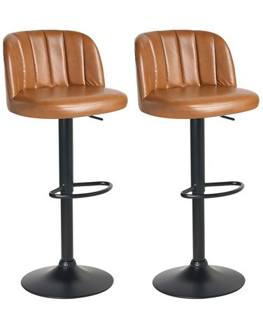 Set of 2 Bar Stools VLORE Faux Leather Swivel Brown