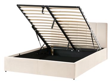 Ottoman Bed Velvet DREUX 140 x 200 cm (EU Double) Light Beige