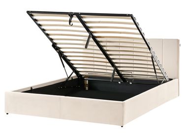 Ottoman Bed Velvet DREUX 160 x 200 cm (EU King Size) Light Beige