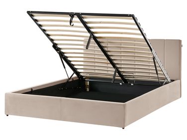 Ottoman Bed Velvet DREUX 160 x 200 cm (EU King Size) Taupe