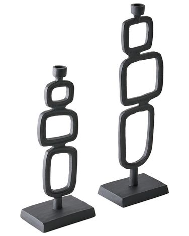 Set of 2 Candle Holders SIPANJE Metal 35/48 cm Black