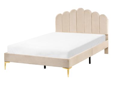 Bed Velvet SAUVIAN 120 x 200 cm (EU Small Double) Beige