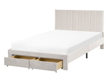 Bed with Storage Drawers Velvet LONZAC 120 x 200 cm (EU Small Double) Off-White