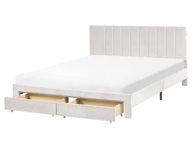 Bed with Storage Drawers Velvet LONZAC 160 x 200 cm (EU King Size) Off-White