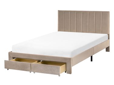Bed with Storage Drawers Velvet LONZAC 120 x 200 cm (EU Small Double) Taupe