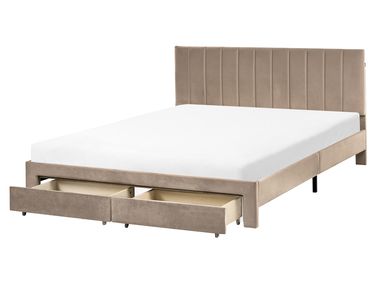 Bed with Storage Drawers Velvet LONZAC 160 x 200 cm (EU King Size) Taupe