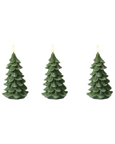 Set of 3 LED Candles VELOURA Christmas Tree 16 cm Green