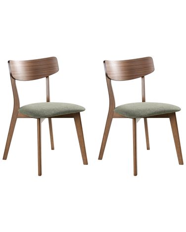 Set of 2 Dining Chairs HOLLY Wood Dark Brown/ Green