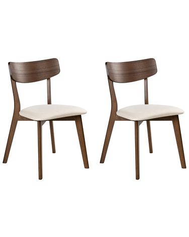 Set of 2 Dining Chairs HOLLY Wood Dark Brown/ Off-White