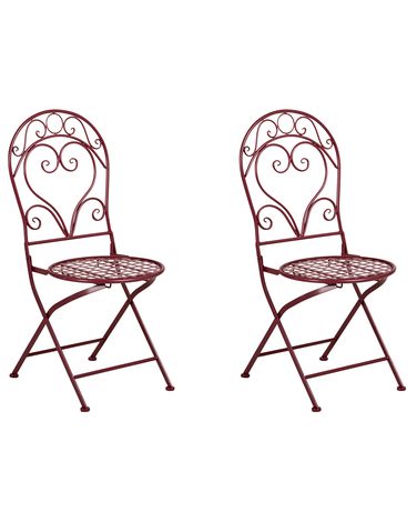 Set of 2 Garden Chairs ALBINIA Metal Burgundy