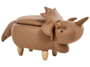 Tabouret de rangement animal TRICERATOPS Tissu Marron Dinosaure