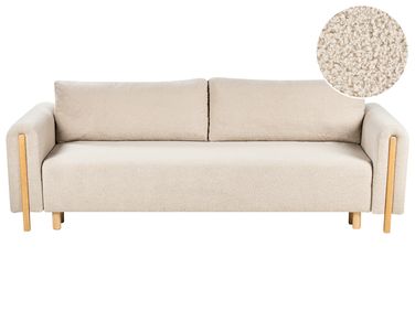 Slaapbank 3-zits KVAM Bouclé Lichtbeige met opbergruimte