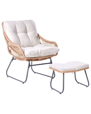 Tuinstoel MESTRE met voetenbank PE rotan Lichtbeige