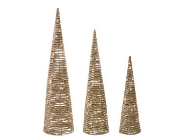Set of 3 Christmas Decorations LED TUELSO Christmas Tree 60/80/100 cm Gold