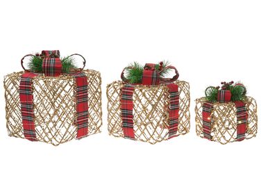 Set of 3 Christmas Decorations LED VANDET Christmas Gifts 20/25/30 cm Brown