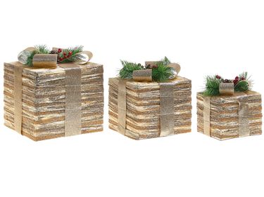 Set of 3 Christmas Decorations LED TOFTE Christmas Gifts 20/25/30 cm Gold