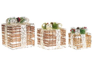 Set of 3 Christmas Decorations LED TISSO Christmas Gifts 20/25/30 cm Brown
