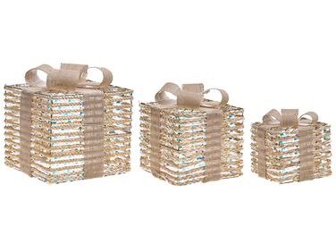 Set of 3 Christmas Decorations LED MOSSO Christmas Gifts 20/25/30 cm Beige