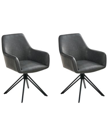 Set of 2 Dining Chairs Swivel SANSARC Faux Leather Black