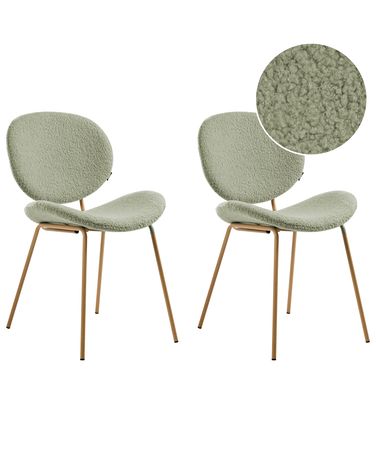 Set of 2 Dining Chairs LUANA Boucle Light Green