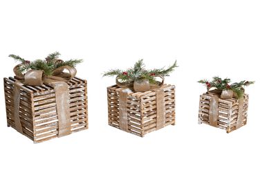 Set of 3 Christmas Decorations LED ROINE Christmas Gifts 15/20/25 cm Brown