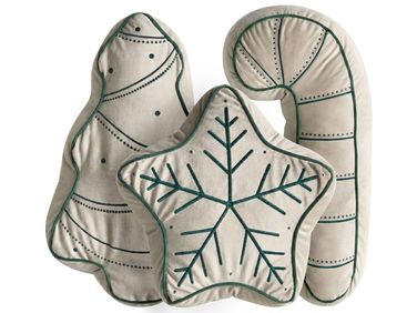 Set van 3 sierkussens JOLLYTRIO Fluweel 35 x 70 cm 40 x 60 cm 40 x 40 cm Lichtbeige kerstmotief