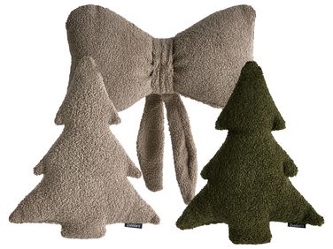 Set van 3 sierkussens WINTERLAND Bouclé 30 x 35 cm 45 x 25 cm Taupe kerstmotief