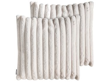 Set van 2 sierkussens RAKYA Nepbont 45 x 45 cm Lichtbeige gestreept