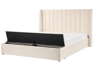 Bed with Storage Bench Velvet NOYERS 180 x 200 cm (EU Super King) Off-White