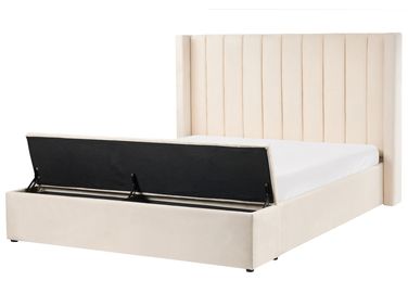 Waterbed met opbergbank Fluweel NOYERS 160 x 200 cm Gebroken wit