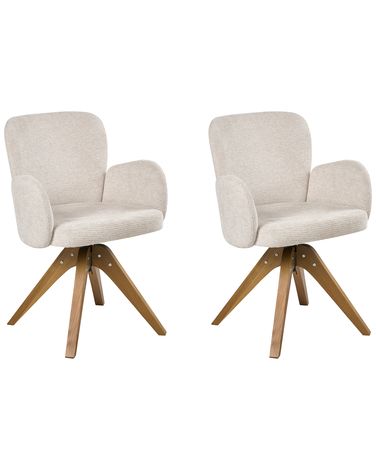 Set of 2 Dining Chairs Swivel JEAN Fabric Light Beige