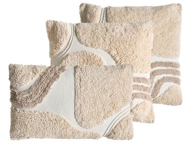 Set of 3 Decorative Cushions ALSTONIA Cotton 30 x 50 cm 45 x 45 cm Beige Abstract Pattern
