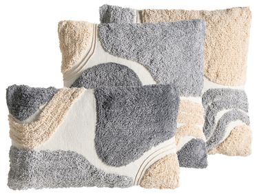 Set of 3 Decorative Cushions ALSTONIA Cotton 30 x 50 cm 45 x 45 cm Grey Abstract Pattern