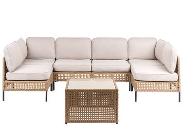 U-Shape Garden Sofa 6 Seater OMEGANA Modular PE Rattan Light Beige