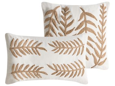 Set van 2 sierkussens GARCINIA Katoen 30 x 50 cm 45 x 45 cm Wit bloempatroon