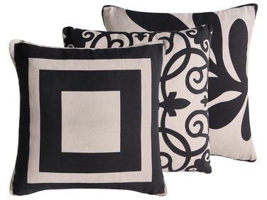 Set van 3 sierkussens MERBAU Katoen 45 x 45 cm Zwart/beige abstract patroon