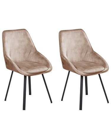Set of 2 Dining Chairs Swivel TERLTON Velvet Beige