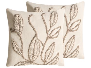 Set van 2 sierkussens SAVINA Katoen 45 x 45 cm Wit bloempatroon