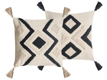 Set van 2 sierkussens SARACA Katoen 45 x 45 cm Zwart/beige geometrisch patroon